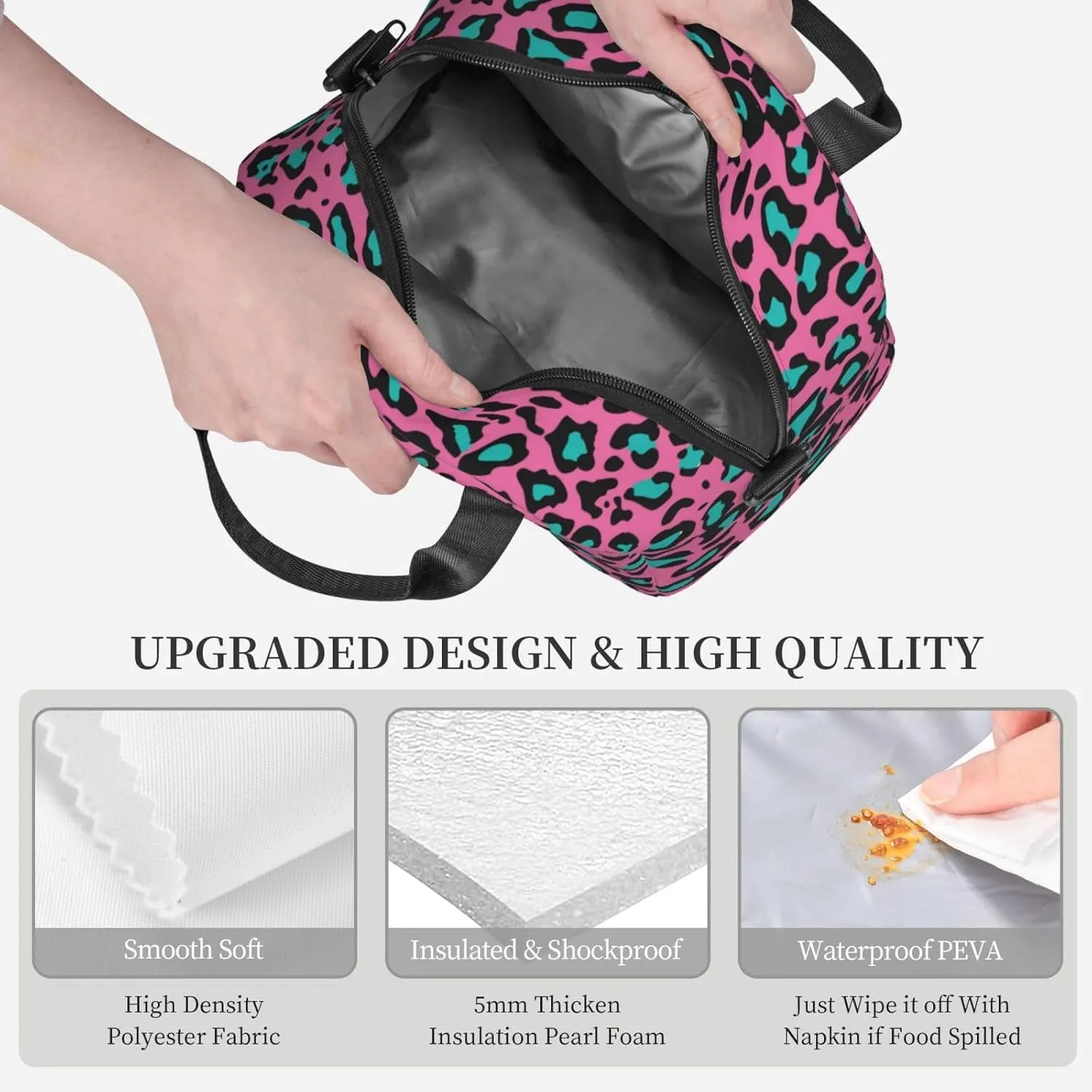Flower,Lunch Bag for Women Cute Lunch Bag For Work,Flower with Stalks and Leaves Blooming,Insulated Lunchbag Lunch Tote With Adjustable Strap For Office Picnic Beach,Blue Yellow