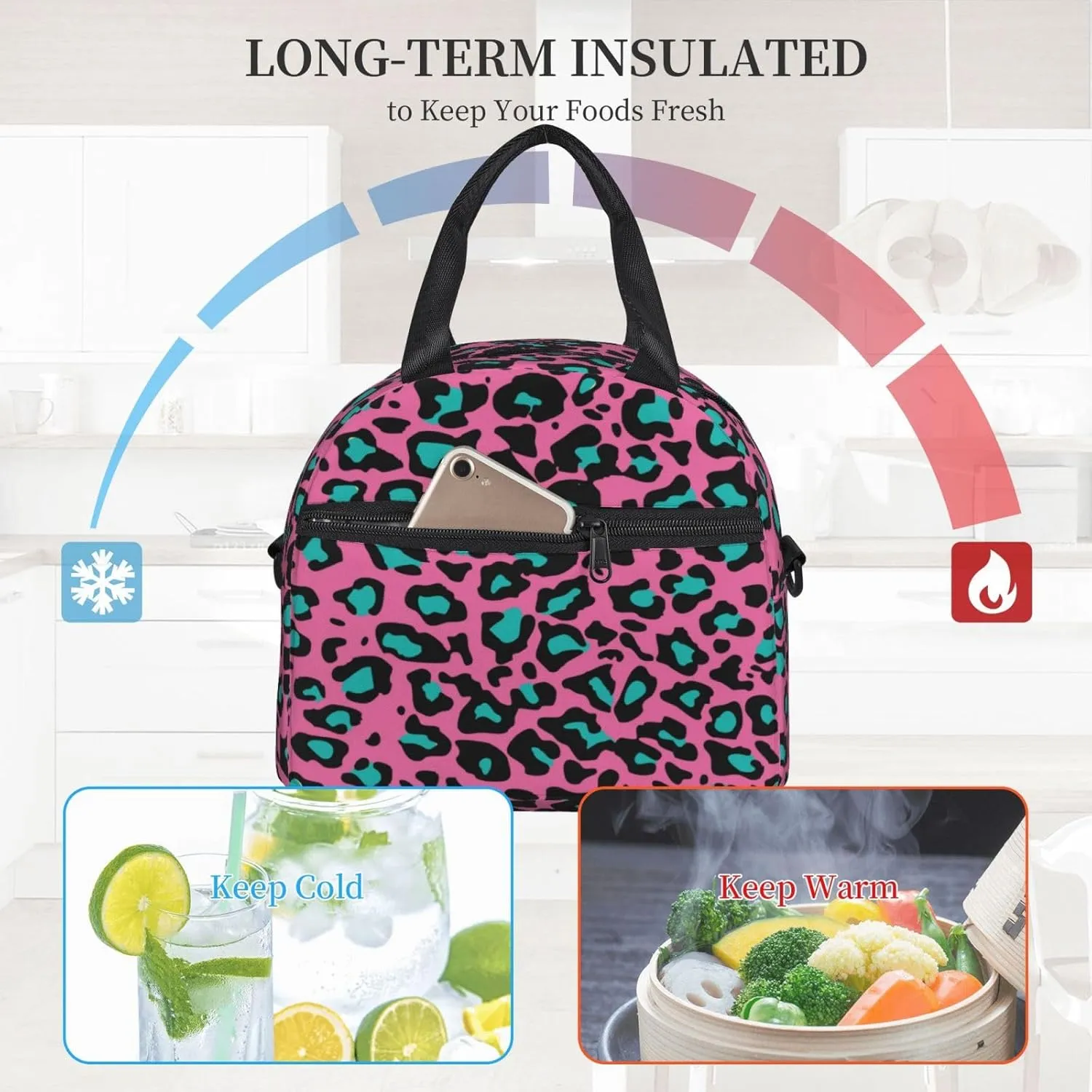 Flower,Lunch Bag for Women Cute Lunch Bag For Work,Flower with Stalks and Leaves Blooming,Insulated Lunchbag Lunch Tote With Adjustable Strap For Office Picnic Beach,Blue Yellow