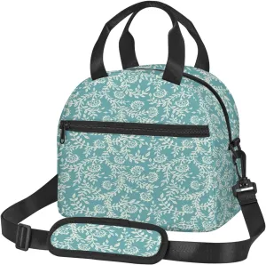 Flower,Lunch Bag for Women Cute Lunch Bag For Work,Flower with Stalks and Leaves Blooming,Insulated Lunchbag Lunch Tote With Adjustable Strap For Office Picnic Beach,Blue Yellow