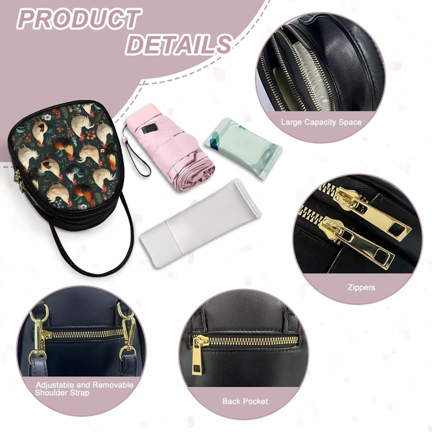 Flowers Crossbody Bags for Women, PU Leather Cross Body Wallet Phone Holder Top Handle Shoulder Bag Travel Handbag