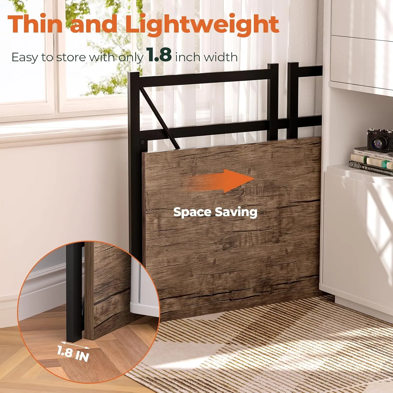 Folding Desk with Storage Pocket for Small Spaces, 39.4 Inch Foldable Desk with Headphone Hook for Bedroom Home Office, Portable Writing Table, Easy Assembly, Brown