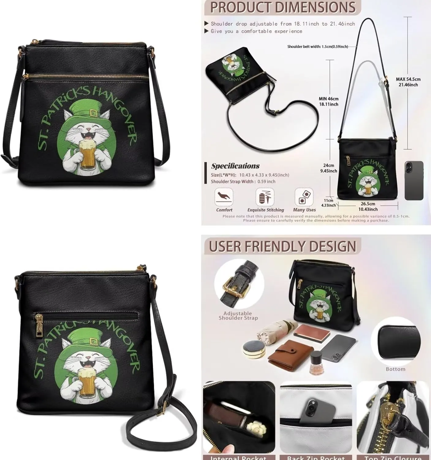 FOR U DESIGNS Purse and Wallet Set for Women Travel Leather Hobo Crossbody Bags St. Patrick's Day Satchel Bags
