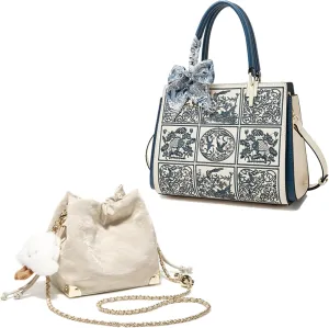FOXLOVER Embroidery Satchel Handbags for Women and Chamois Crossbody bags Small Bucket for Women