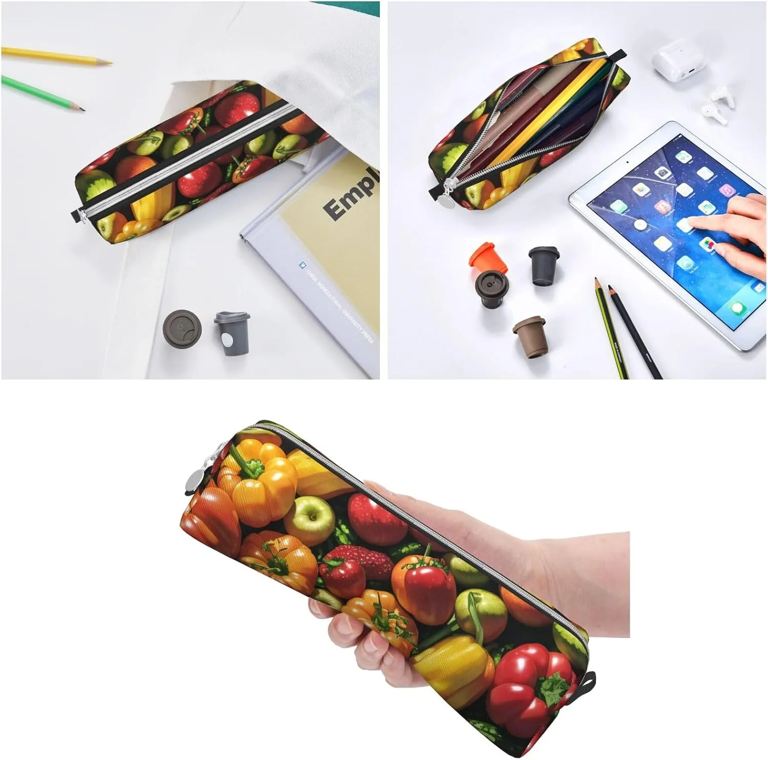 Fruit And Vegetables Pencil Case Pu Leather Cute Small Pencil Case Pencil Pouch Storage Bag With Zipper
