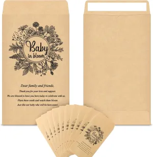 Fumete 100 Pcs Baby Shower Seed Packet Self Adhesive Envelopes Small Paper for Mini Kraft Packets Favors Baby in Bloom Organizer for Party, No Seeds(Flower)