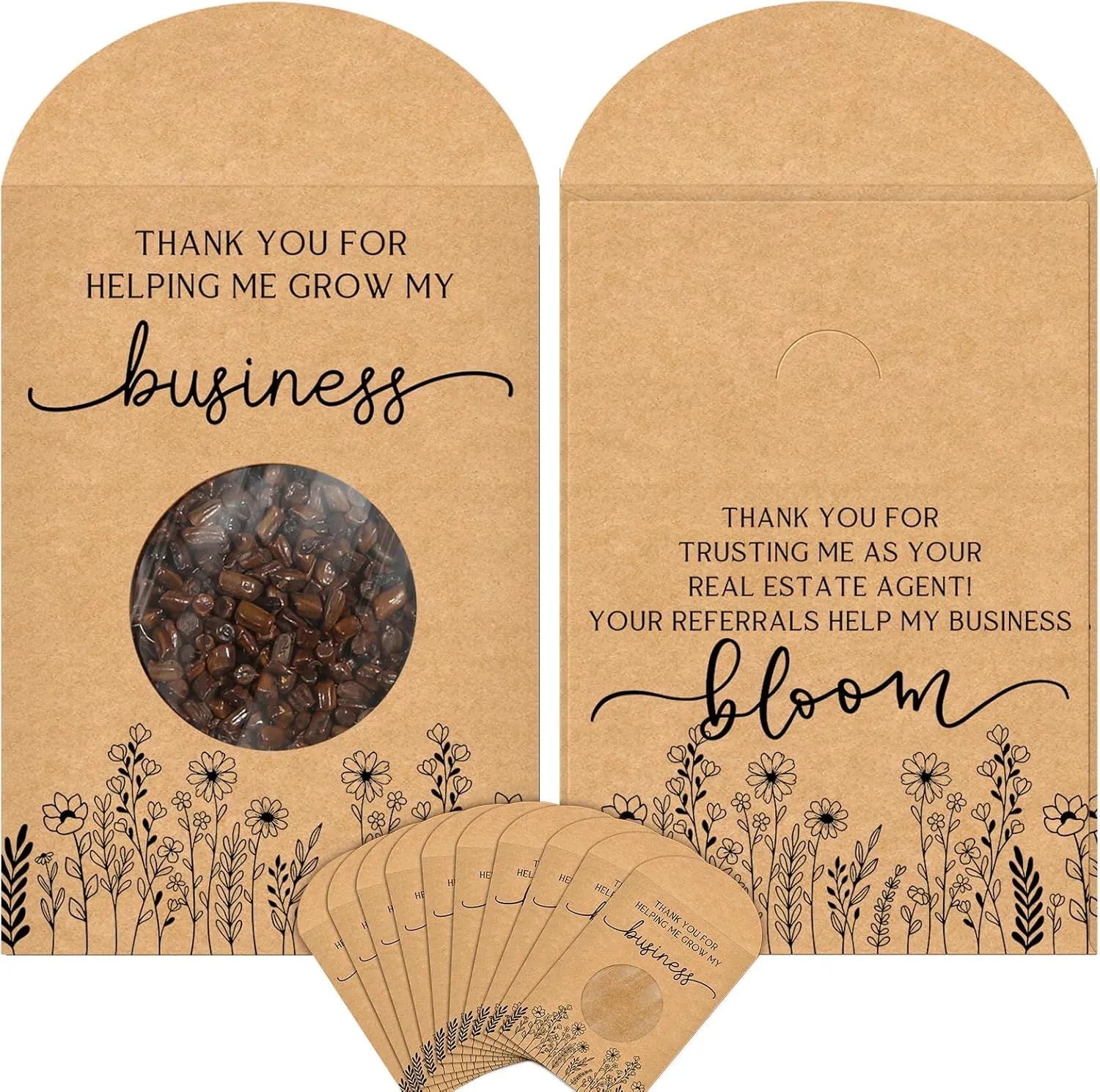 Fumete 100 Pcs Real Estate Agent Gifts for Clients Thank You Seed Packet Favors Wildflower Organizer Self Adhesive Bags Flower Packets with Window Closing Gifts for Home Buyers, No Seeds