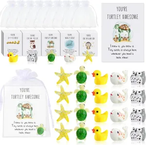 Fumete 100 Set Employee Appreciation Gifts Bulk for Coworkers Thank You Staff Gift Animal Pun Inspirational Note Cards Funny Resin Ducks Stars Whales Turtles Owls Office Pocket Favors