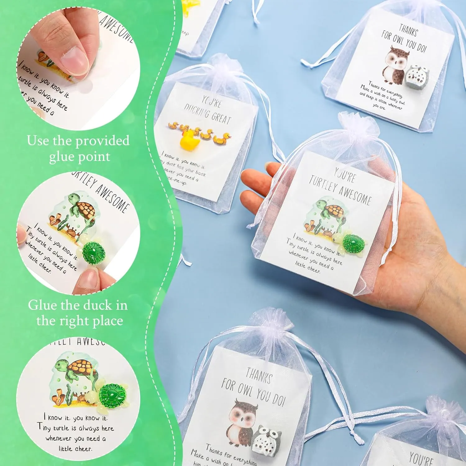Fumete 100 Set Employee Appreciation Gifts Bulk for Coworkers Thank You Staff Gift Animal Pun Inspirational Note Cards Funny Resin Ducks Stars Whales Turtles Owls Office Pocket Favors