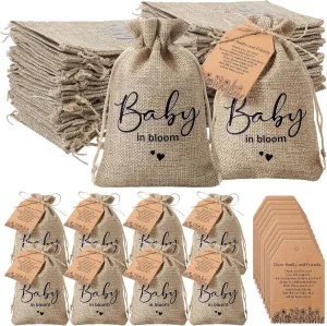 Fumete Baby Shower Party Favors Baby in Bloom Mini Seed Packet Favors Wildflower Design Tag Kraft Thank You Cards Sack Organizer Burlap Bag and Twine for Gender Reveal (No Seeds)