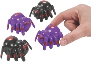 Fun Express Mini Halloween Spider Pull-Back Toys - Black & Purple Plastic - 2" x 1 1/2" - Halloween - 12 Pieces - Great for Trick-or-Treating & Parties