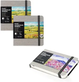 Funto Watercolor Artist Bundle, Square, Gray, Dual-Sided Cold-Pressed Paper, 5.5" x 5.5" with Watercolor Journal, 3.5"x5.5"