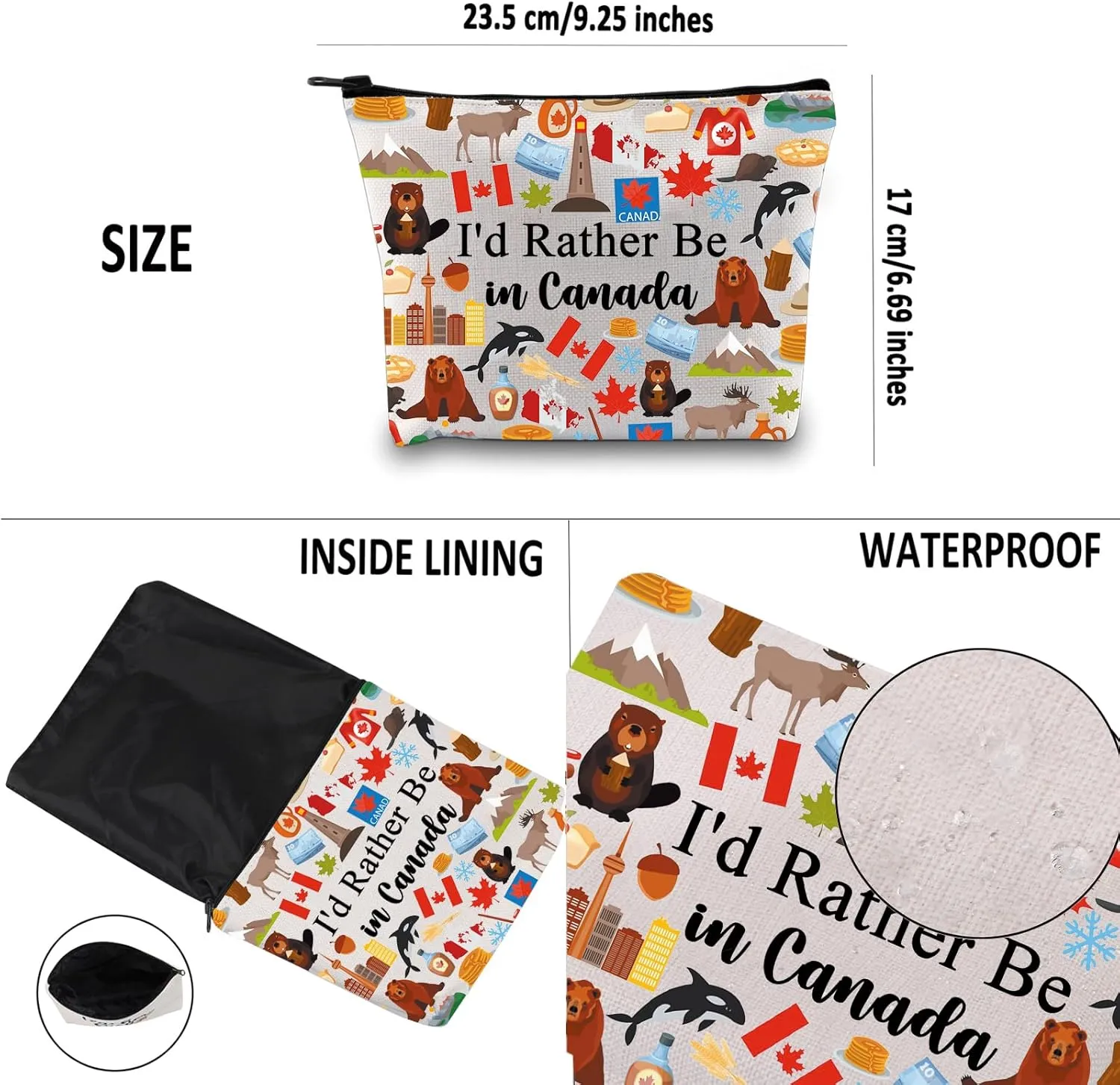 G2TUP Canada Travel Gift I'd Rather Be in Canada Makeup Bag Canada Lover Cosmetic Bag Canada Sightseeing Gift Canadian Gift (Be in Canada MB)