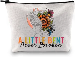G2TUP Scoliosis Awareness Gift A Little Bent Never Broken Makeup Bag Scoliosis Warrior Cosmetic Bag Spinal Fusion Back Surgery Merch (Never Broken MB)