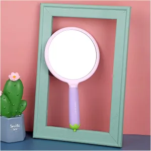 GaRcan Compact Vanity Mirror Handheld Makeup Mirror Cute Round Silicone Handle Mirror Ladies Portable Makeup Mirror Ladies Beauty Makeup Mirror Salon Hairdressing Mirror (Color