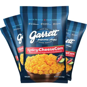 Garrett Popcorn Spicy CheeseCorn, 5.0oz, 4 Bags,​ Spicy Cheddar Popcorn, Gluten Free, Bold Snack, Popped Popcorn Bags