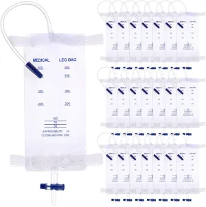 Geiserailie 20 Pcs Catheter Leg Bag Urinary Drainage Bag with Anti Reflux Valve Catheter Supplies with 2 Anti Slip Foley Stabilization Device Holder for Men Women(500ml)