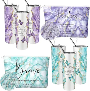 Geiserailie 6 Pcs Christian Gifts for Women 20 oz Marble Tumbler, Makeup Bag, Pocket Mirrors, Inspirational Bible Verse Gift Set for Mother's Day, Church, Sunday School (Mystic Color)
