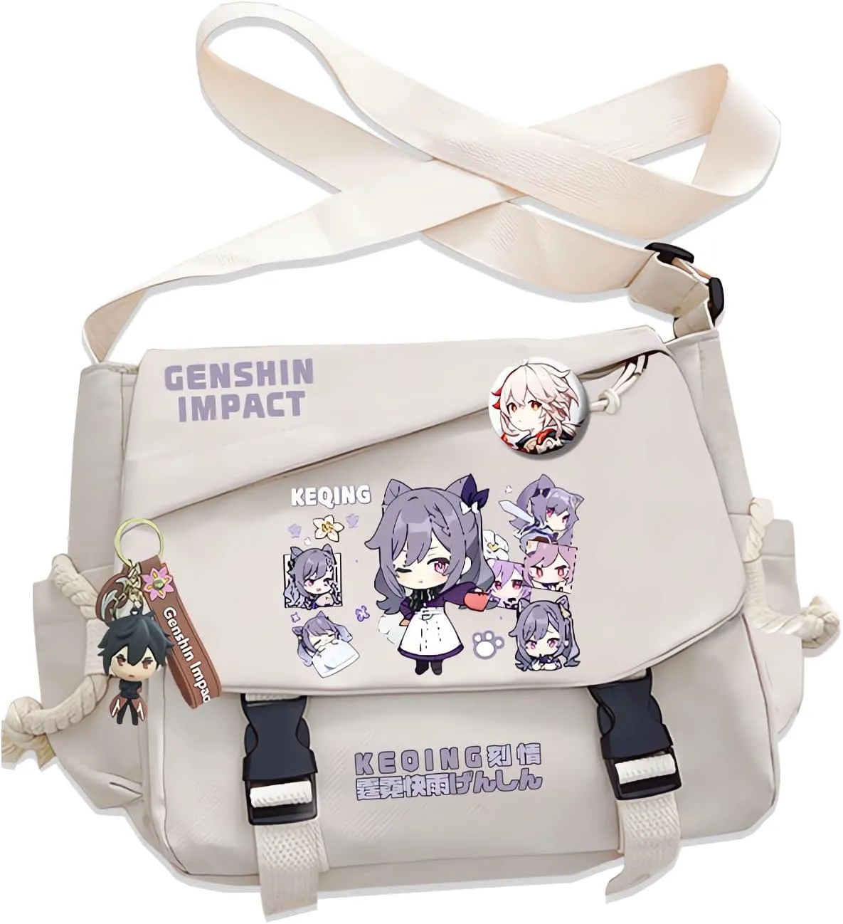Genshin Impact Handbag Furina Crossbody Bag Single Shoulder Bag Adult Anime 3D Print Backpack White Bag