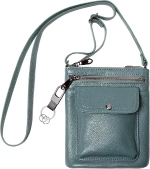 Genuine Leather Adjustable Small Crossbody Phone Purses Key Ring Strap, Travel Zipper Shoulder Handbags, Pockets Credit Card