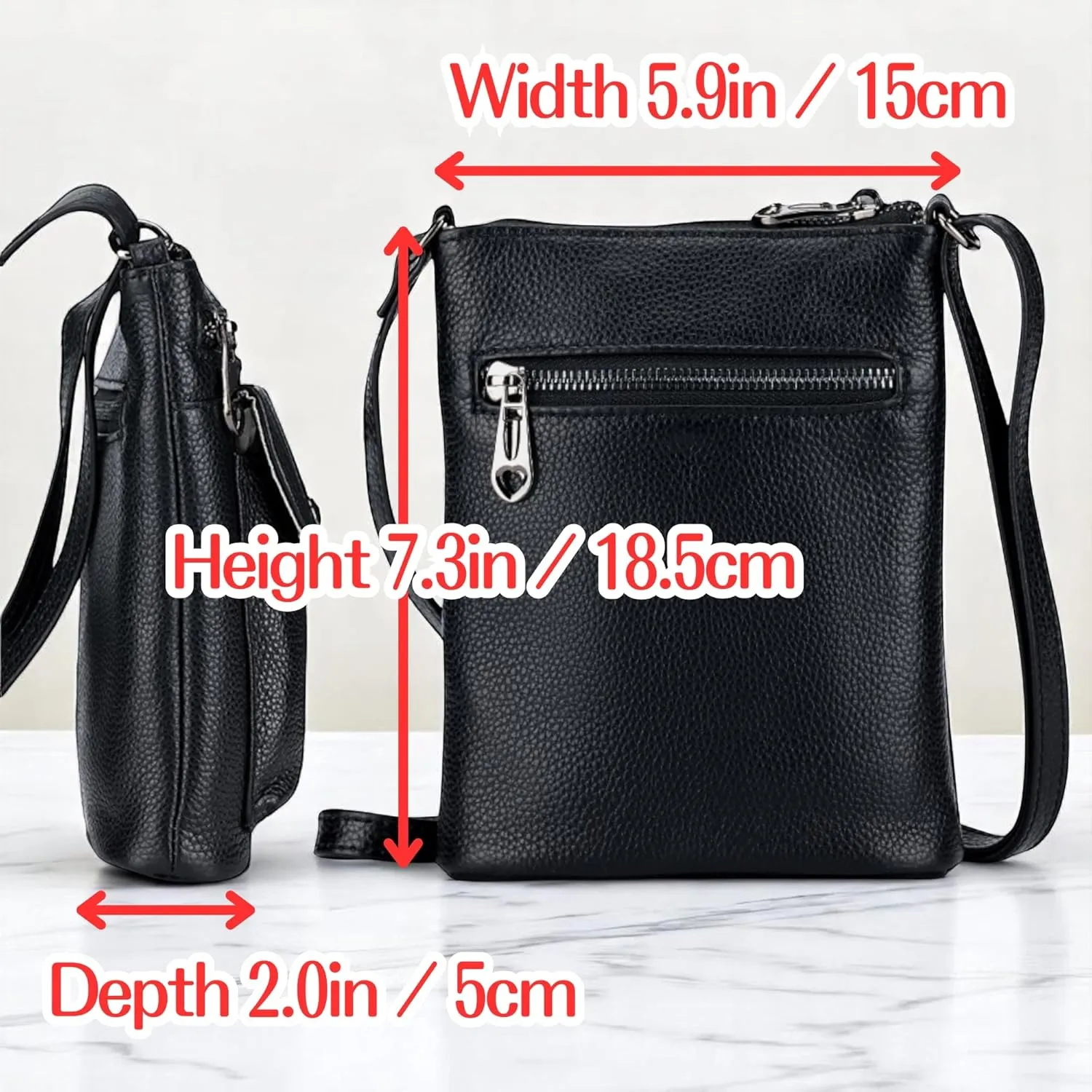 Genuine Leather Adjustable Small Crossbody Phone Purses Key Ring Strap, Travel Zipper Shoulder Handbags, Pockets Credit Card