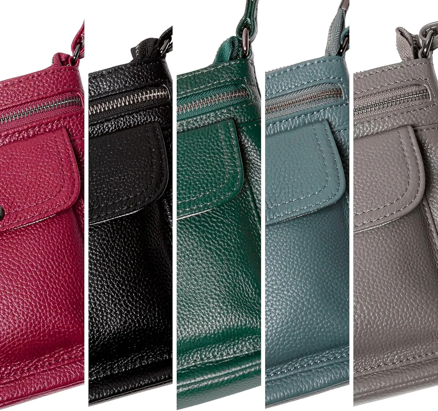 Genuine Leather Adjustable Small Crossbody Phone Purses Key Ring Strap, Travel Zipper Shoulder Handbags, Pockets Credit Card