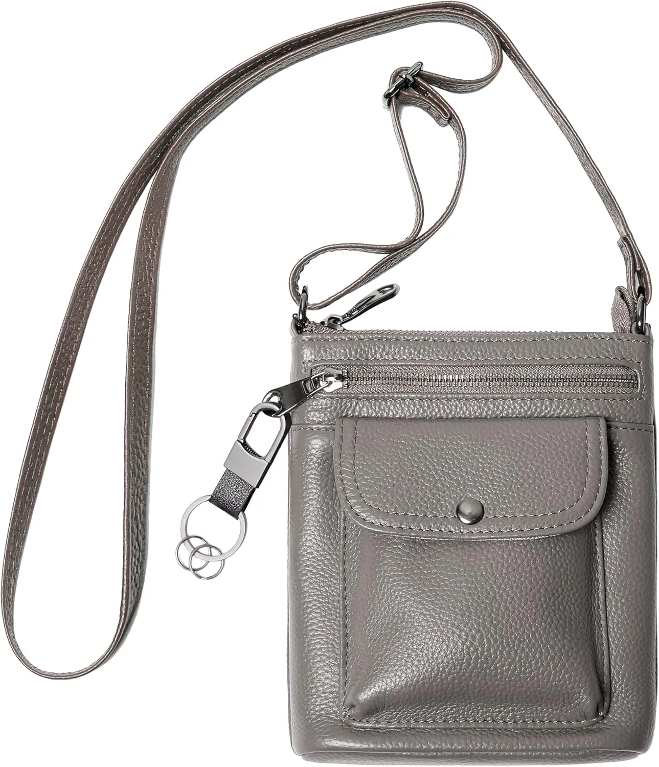 Genuine Leather Adjustable Small Crossbody Phone Purses Key Ring Strap, Travel Zipper Shoulder Handbags, Pockets Credit Card