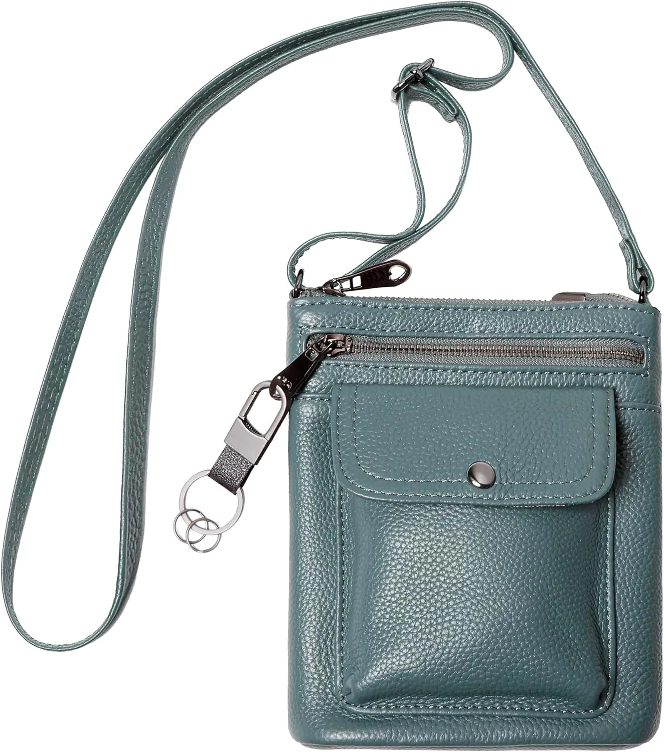 Genuine Leather Adjustable Small Crossbody Phone Purses Key Ring Strap, Travel Zipper Shoulder Handbags, Pockets Credit Card