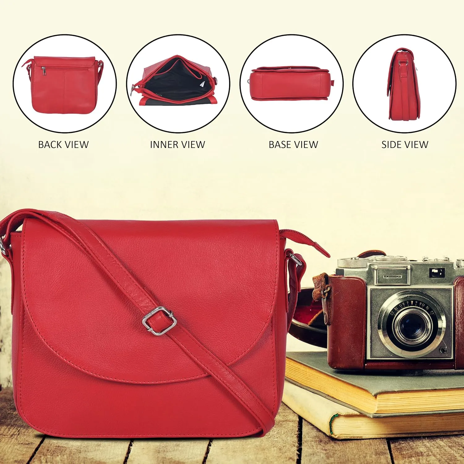 Genuine Leather Shoulder Crossbody Purse For Women with Adjustable Strap, Mobile Pocket & Outside & Inside Zipper