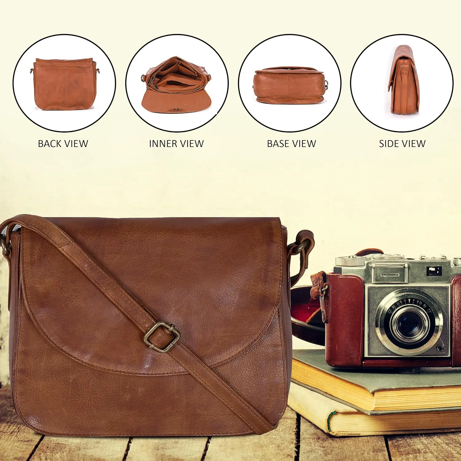 Genuine Leather Shoulder Crossbody Purse For Women with Adjustable Strap, Mobile Pocket & Outside & Inside Zipper