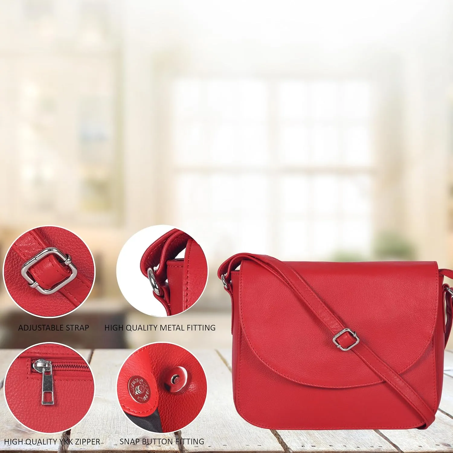 Genuine Leather Shoulder Crossbody Purse For Women with Adjustable Strap, Mobile Pocket & Outside & Inside Zipper
