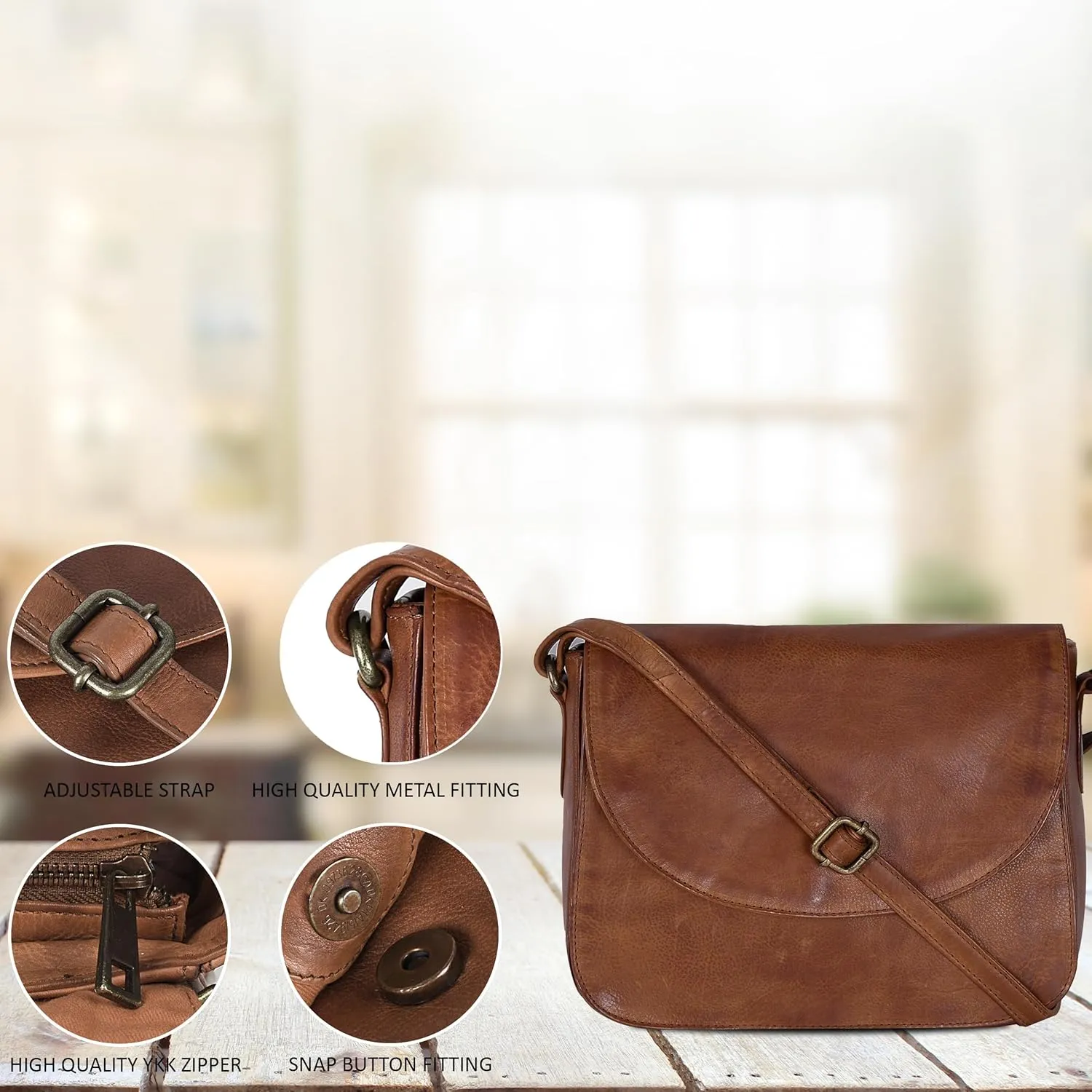 Genuine Leather Shoulder Crossbody Purse For Women with Adjustable Strap, Mobile Pocket & Outside & Inside Zipper