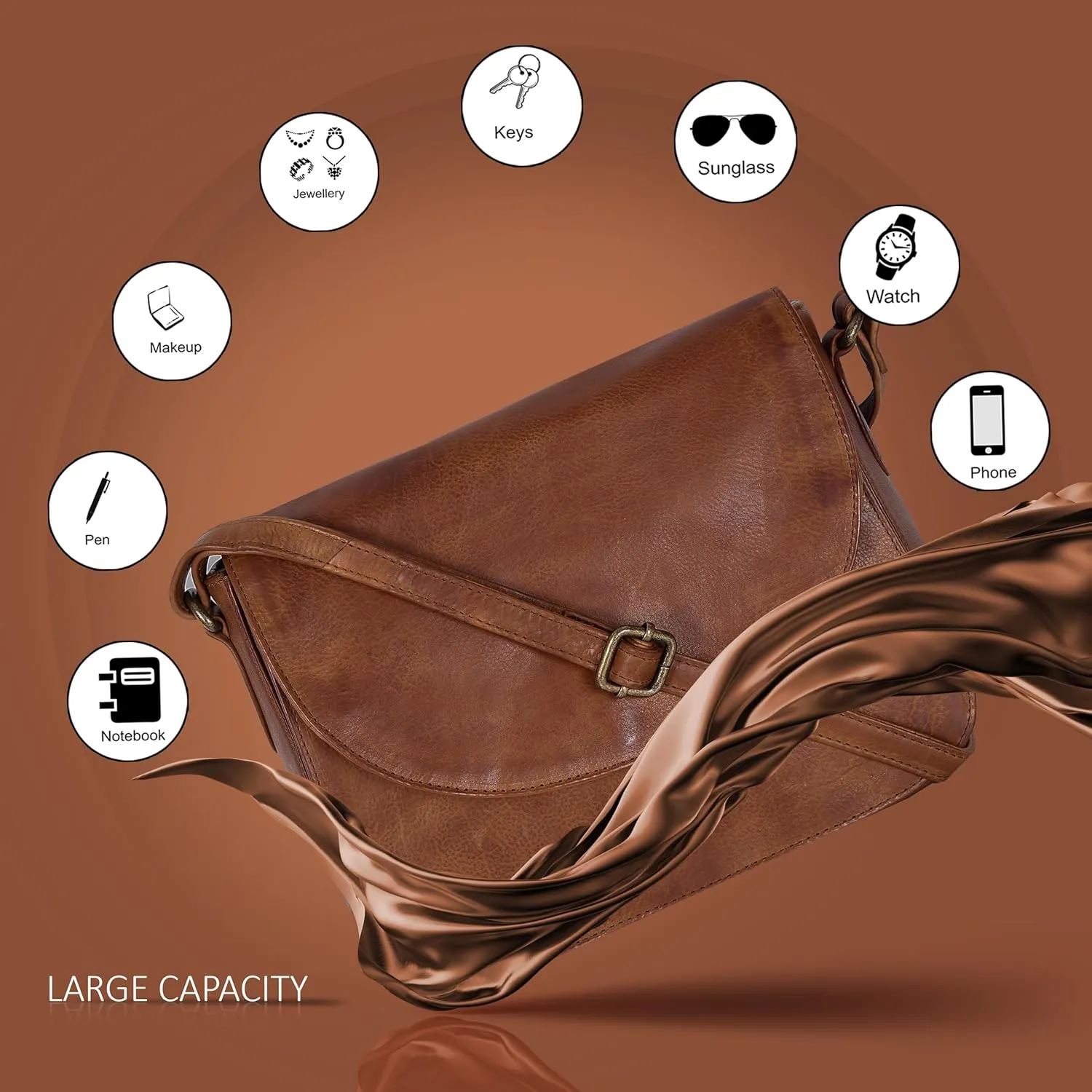 Genuine Leather Shoulder Crossbody Purse For Women with Adjustable Strap, Mobile Pocket & Outside & Inside Zipper