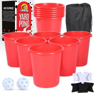 Giant Yard Pong Set - Indoor & Outdoor Giant Pong Yard Game - 12 Large Buckets, 2 Wiffle Balls (airfree), 6 Bean Bags & Carry Bag - Portable Yard Games for Adults and Family - Camping or Beach Pong