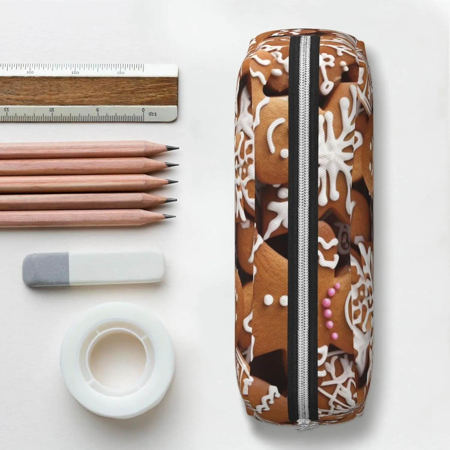 gingerbread Makeup Bag Travel Toiletry Bag Big Pencil Bags for Women Men Leather Zipper Coin Pouch Purse
