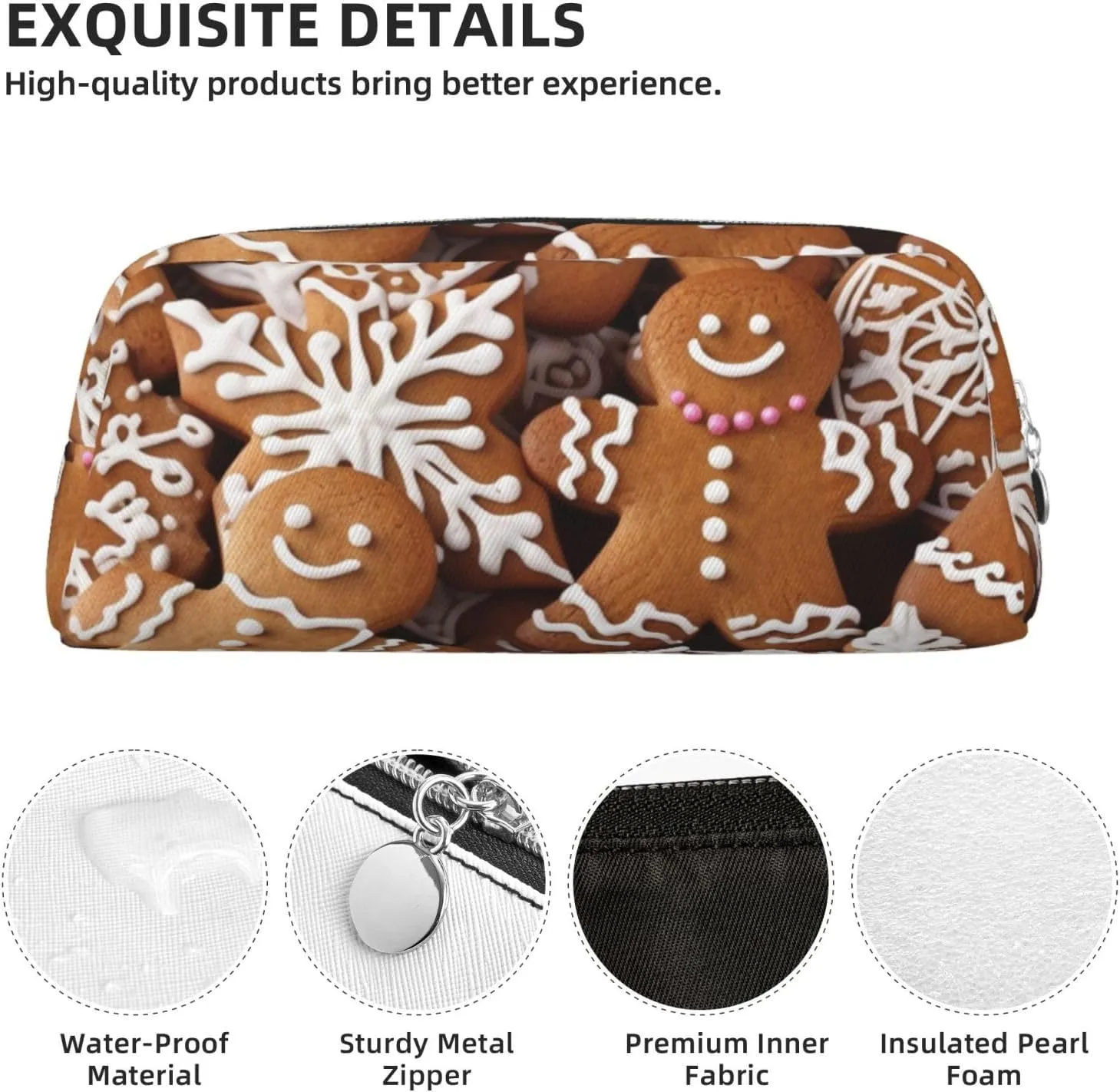 gingerbread Makeup Bag Travel Toiletry Bag Big Pencil Bags for Women Men Leather Zipper Coin Pouch Purse