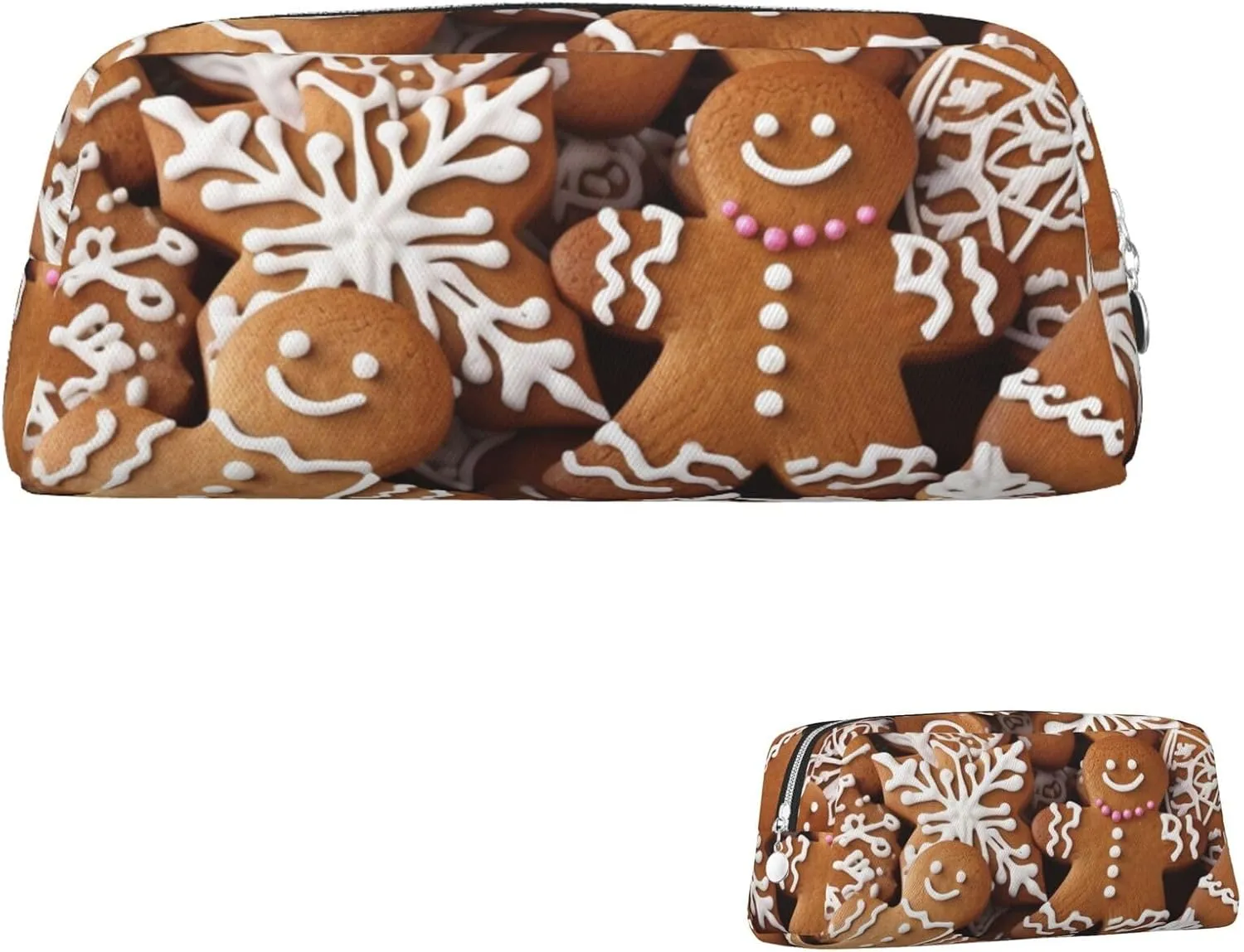 gingerbread Makeup Bag Travel Toiletry Bag Big Pencil Bags for Women Men Leather Zipper Coin Pouch Purse