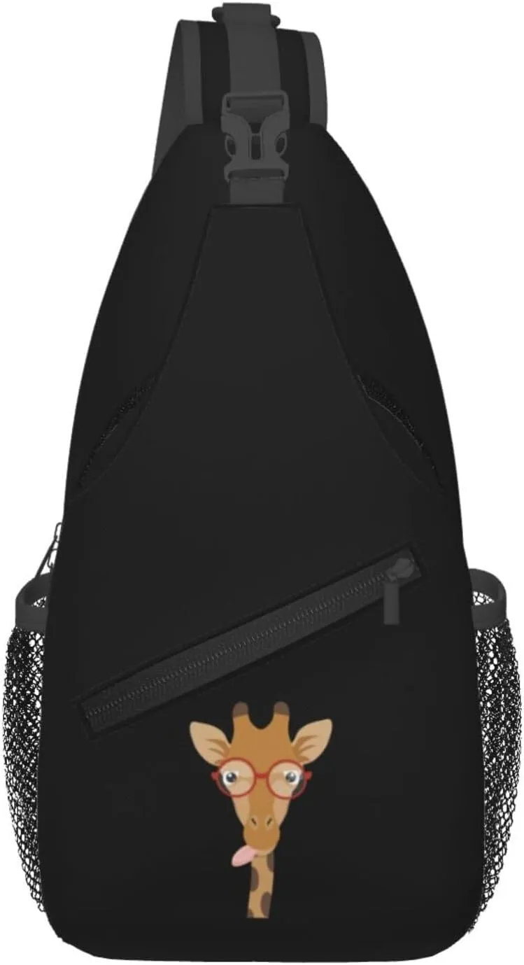 Giraffe With Glasses And Tongue Out Crossbody Bags For Women Men Chest Backpack Gym Shoulder Bag Travel Outdoor Sports Casual Crossbody Bags