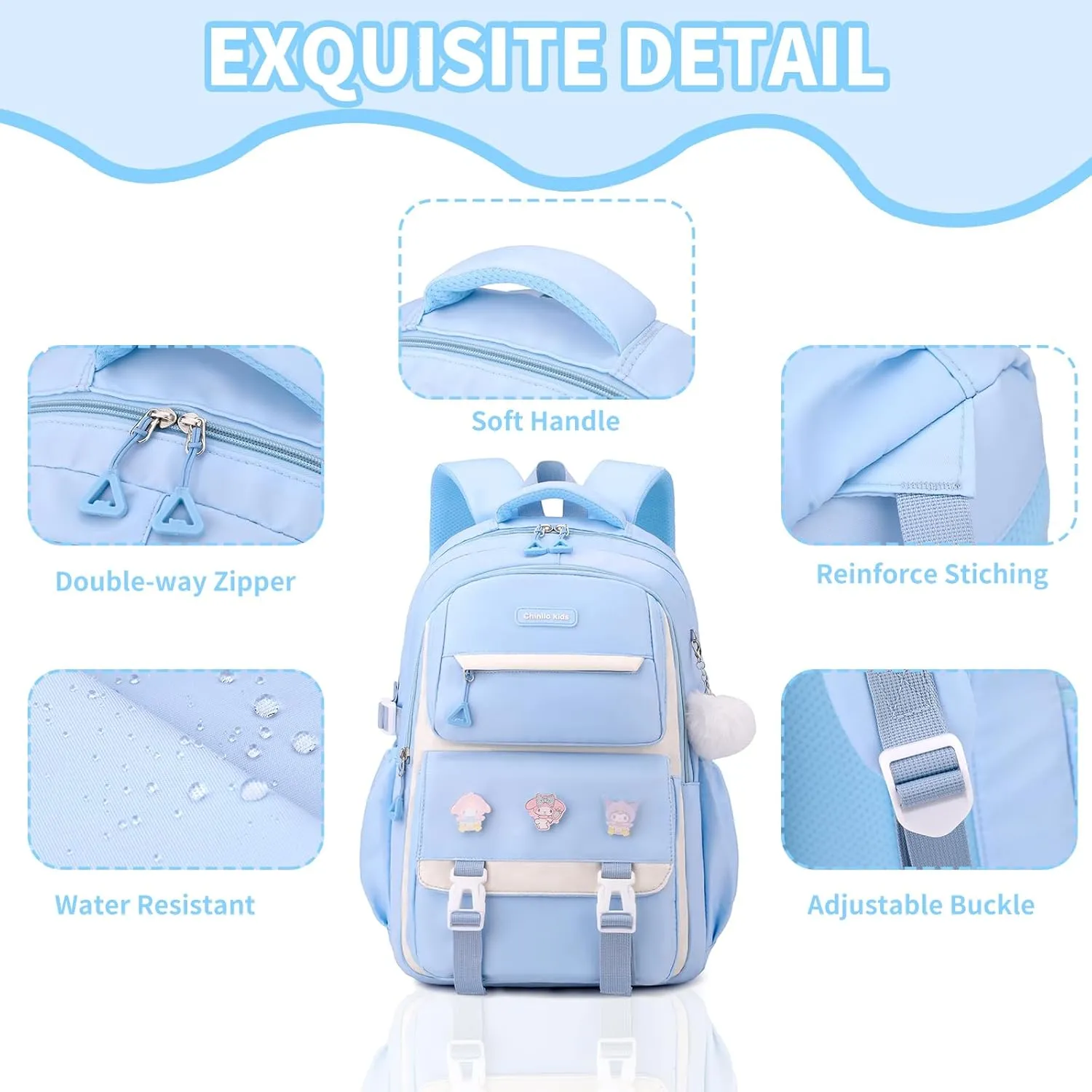 Girls Backpack for School,Kids Backpack with Pencil Case Set for Elementary Primary Middle High School Teen Bookbag (3PCS Blue)