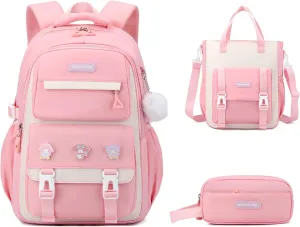 Girls Backpack for School,Kids Backpack with Pencil Case Set for Elementary Primary Middle High School Teen Bookbag (3PCS Pink)