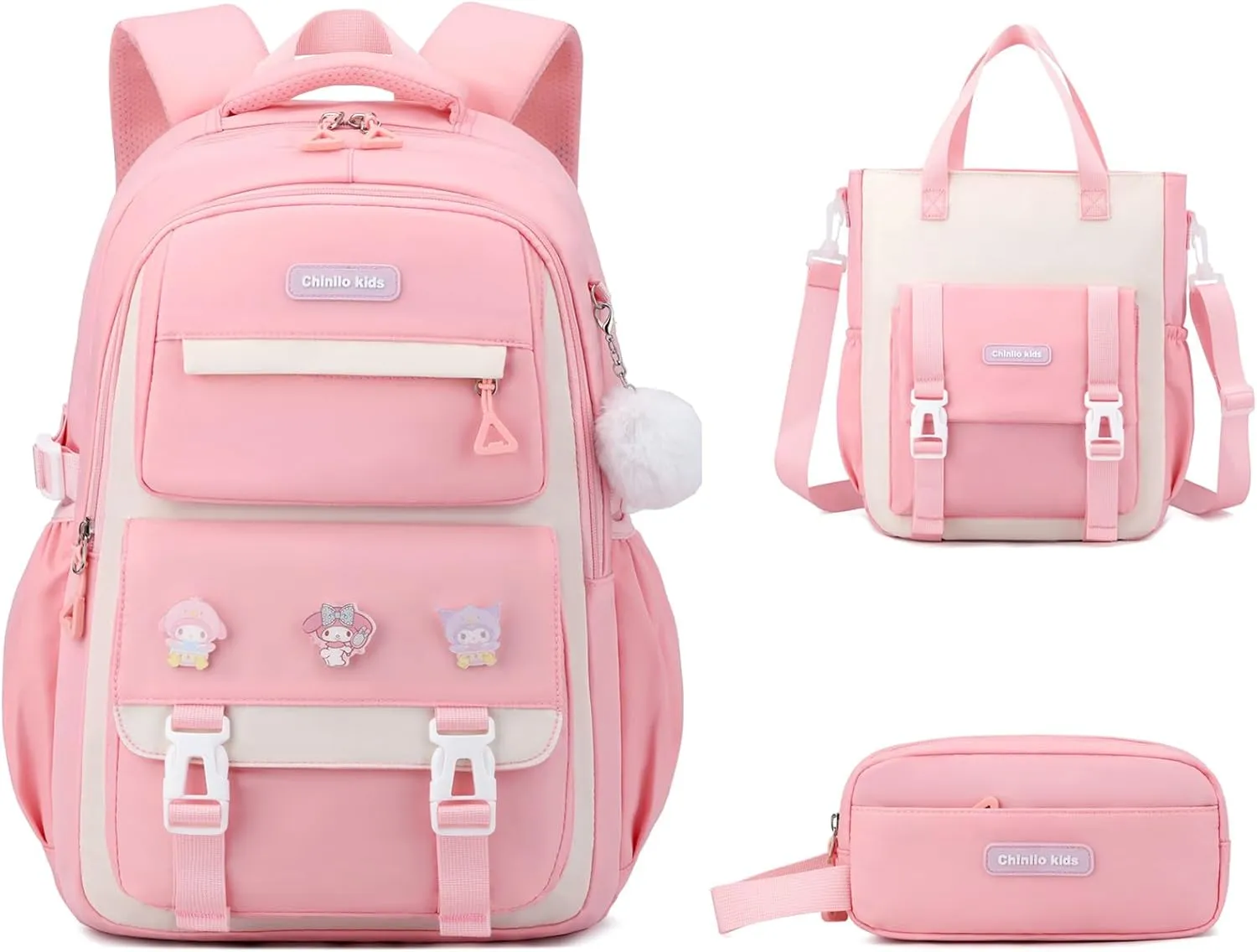 Girls Backpack for School,Kids Backpack with Pencil Case Set for Elementary Primary Middle High School Teen Bookbag (3PCS Pink)