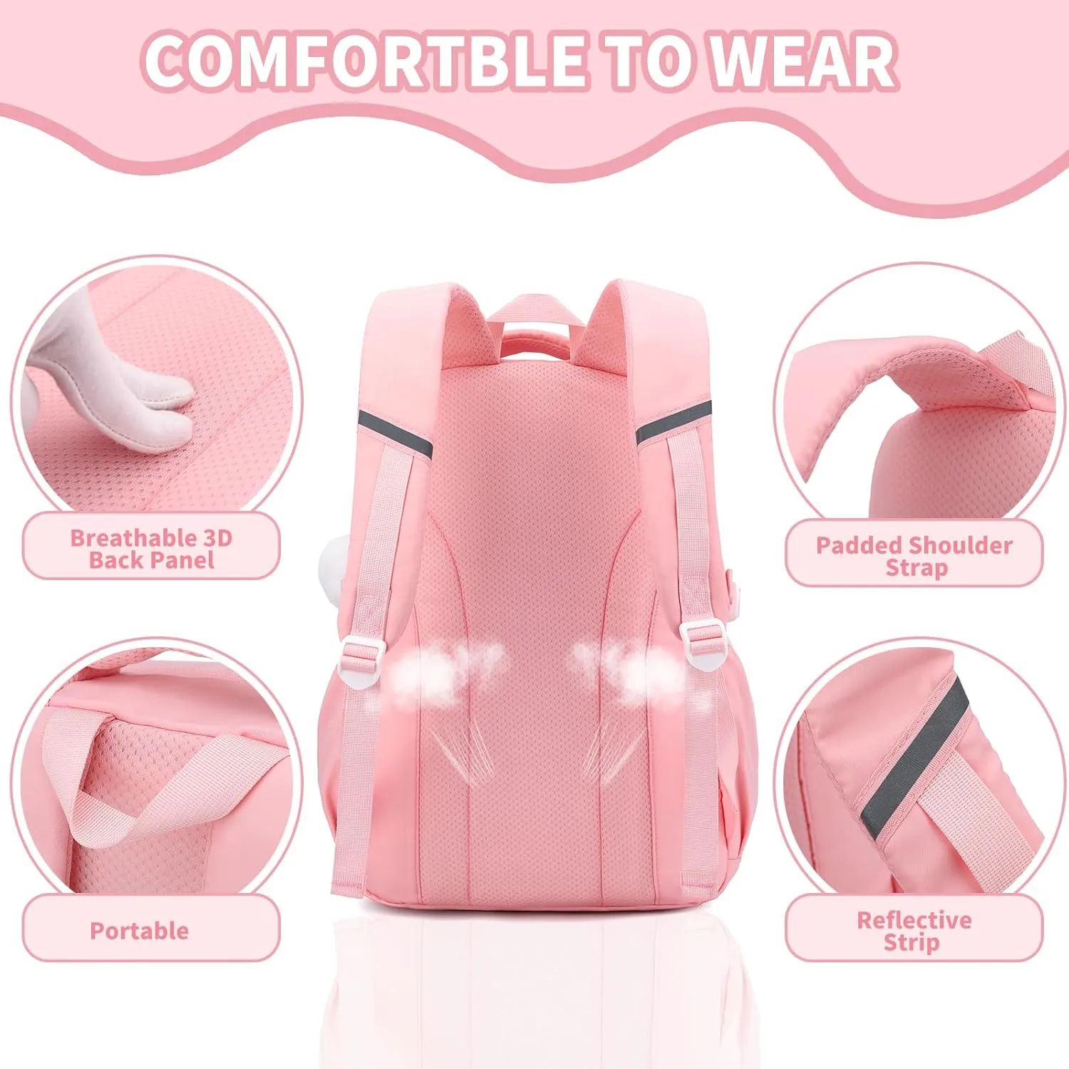 Girls Backpack for School,Kids Backpack with Pencil Case Set for Elementary Primary Middle High School Teen Bookbag (3PCS Pink)