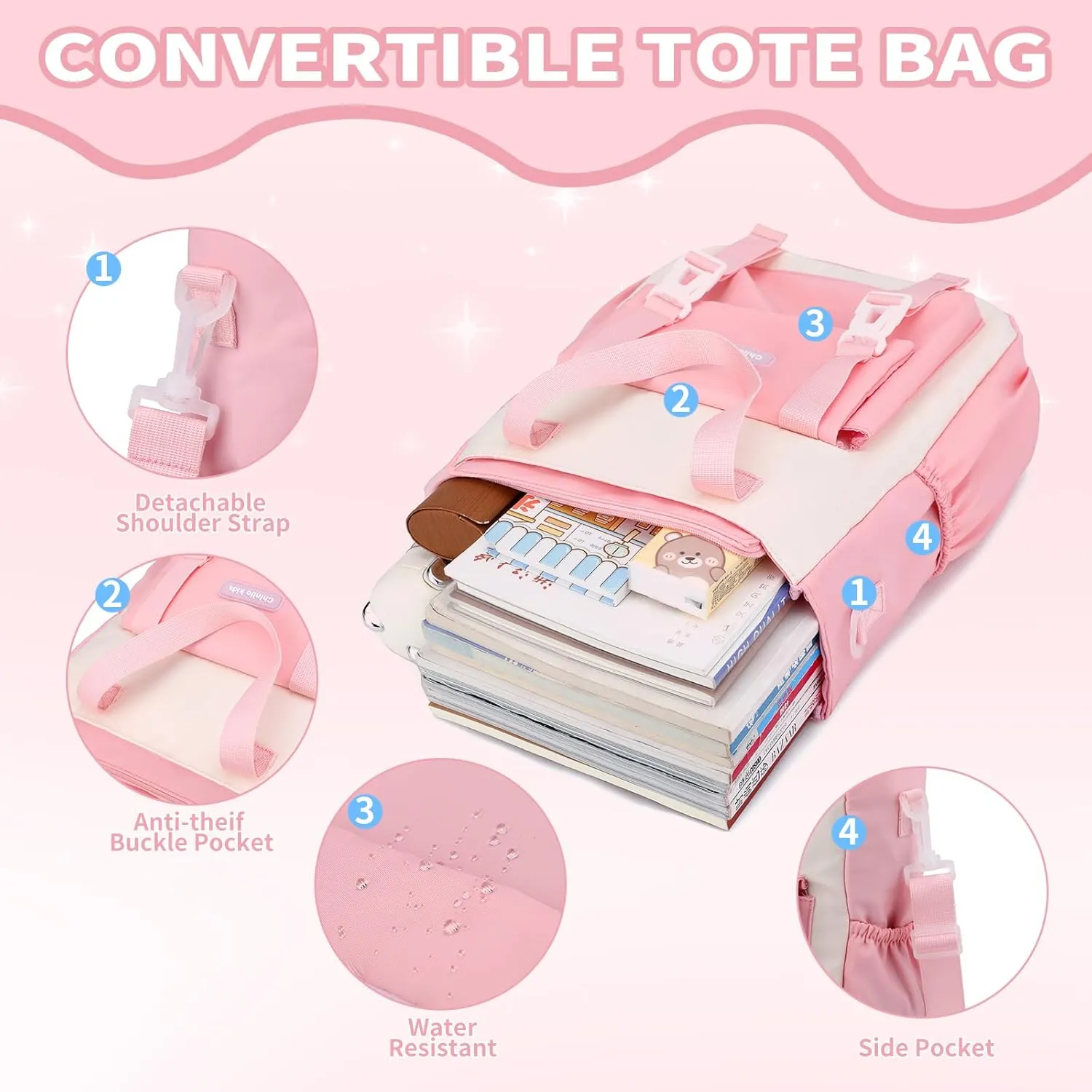 Girls Backpack for School,Kids Backpack with Pencil Case Set for Elementary Primary Middle High School Teen Bookbag (3PCS Pink)
