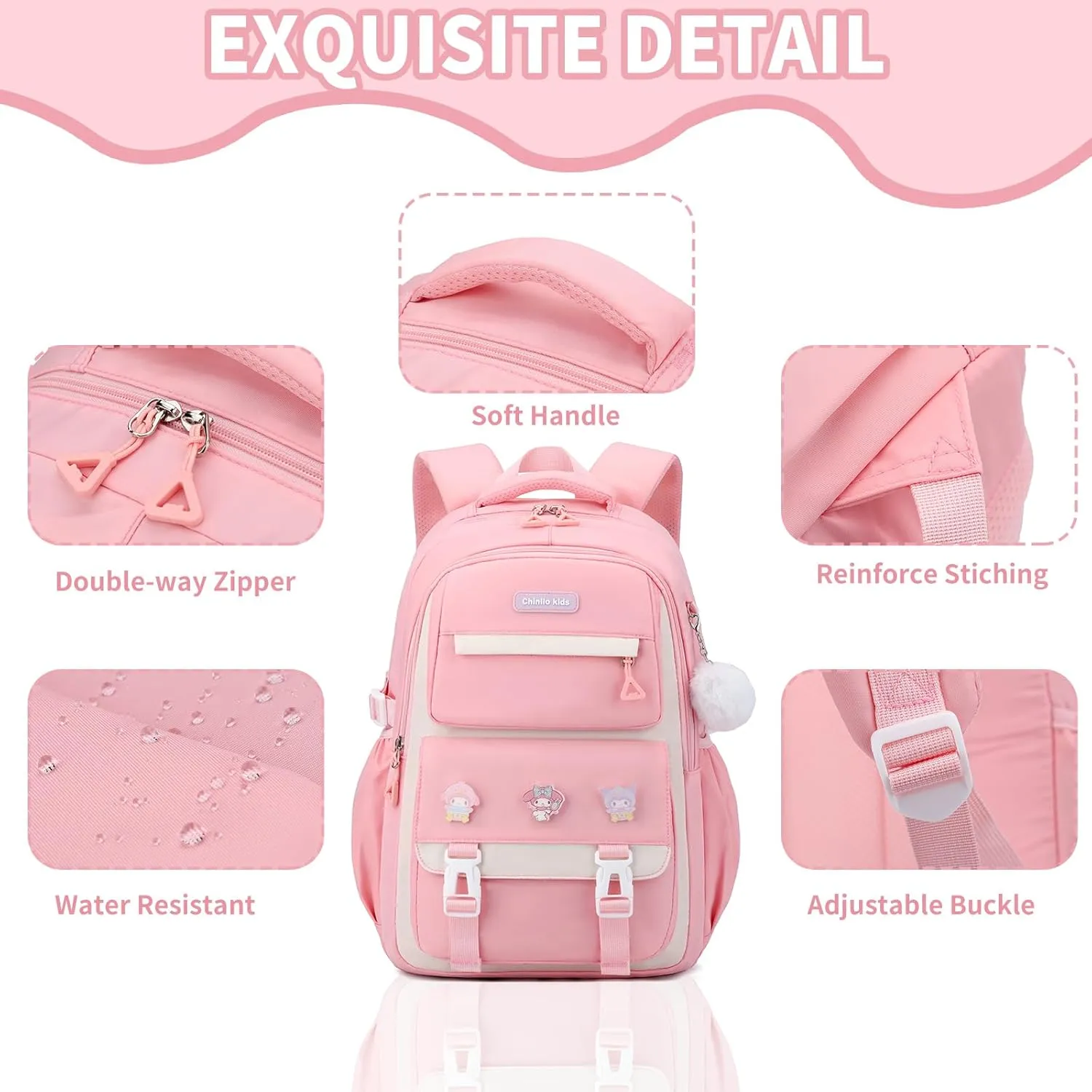 Girls Backpack for School,Kids Backpack with Pencil Case Set for Elementary Primary Middle High School Teen Bookbag (3PCS Pink)