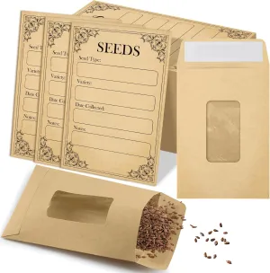 gisgfim 100 PCS Seed Packets Envelopes with Clear Window 3.15x4.72 Inch Self Sealing Small Seed Envelopes Kraft Seed Storage Envelopes Seed Organizer Baby in Bloom Envelope for Flower Vegetable Seed