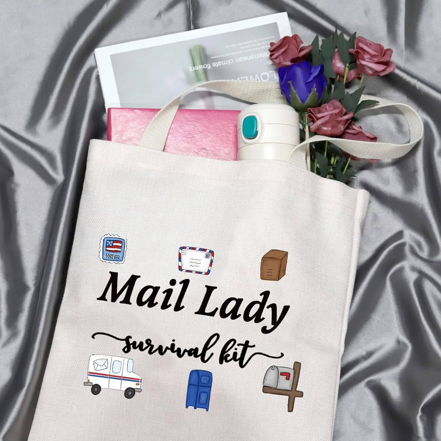GJTIM Mail Lady Survival Kit Postal Worker Gift Zipper Pouch Makeup Bag Appreciation Gift for Mail Carrier Mailman (Survival Mail Lady Tote)