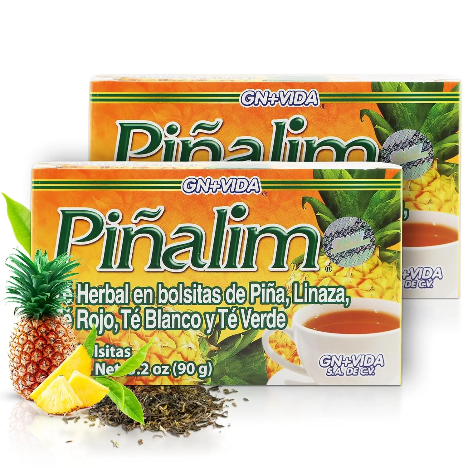 GN   VIDA Pinalim Tea | Detox Tea | Pineapple Based Tea Containing Red Tea, Green Tea, White Tea and Senna Leaf | Thermogenic Effect | Twin Pack (2 x 30 Tea Bags)