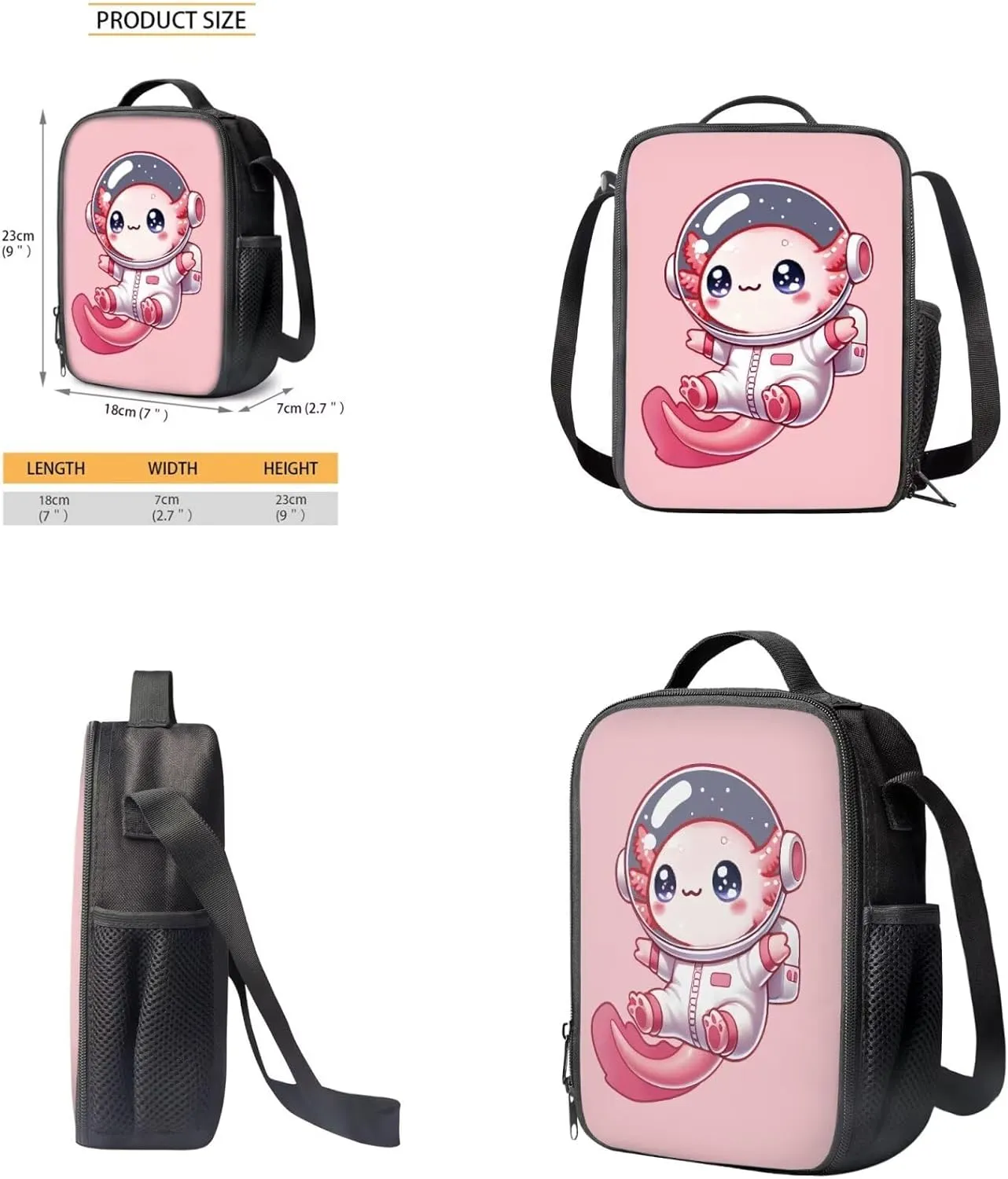 Gomyblomy Astronaut Axolotl Backpack for Girls 4-6 6-8 with Lunch Box Pink Bookbag for Toddler Girls Cute School Bag Set of 4 Pcs with Pencil Case Water Bottle Sleeve for Elementary Kindergarten