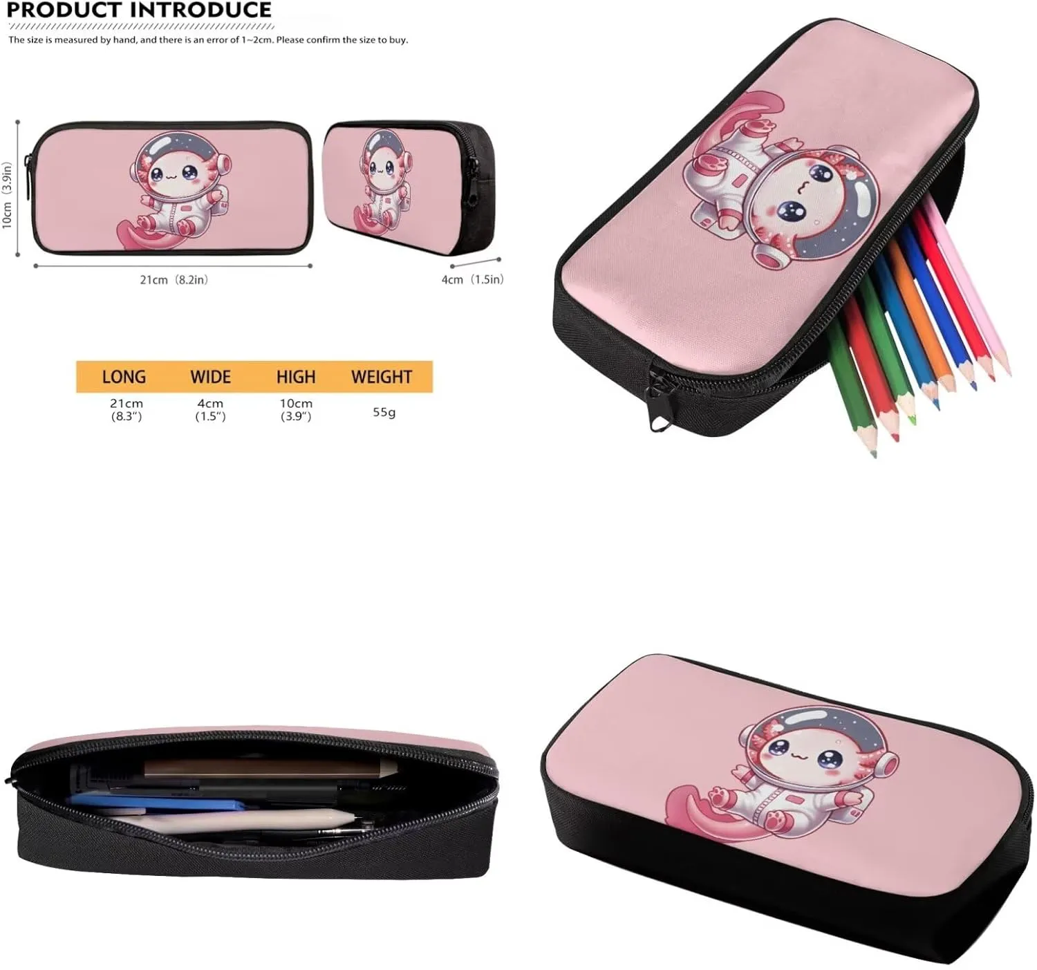 Gomyblomy Astronaut Axolotl Backpack for Girls 4-6 6-8 with Lunch Box Pink Bookbag for Toddler Girls Cute School Bag Set of 4 Pcs with Pencil Case Water Bottle Sleeve for Elementary Kindergarten
