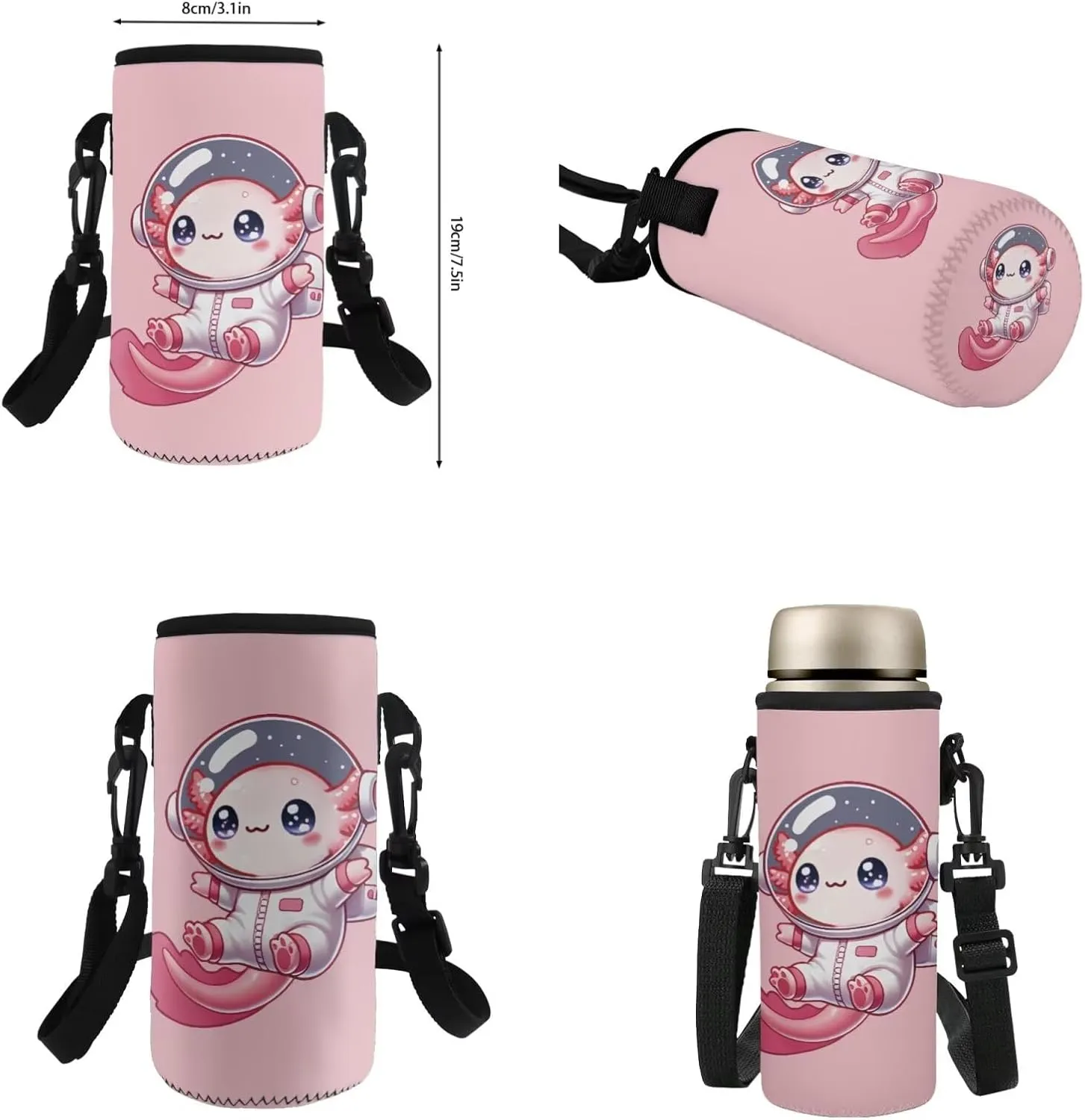 Gomyblomy Astronaut Axolotl Backpack for Girls 4-6 6-8 with Lunch Box Pink Bookbag for Toddler Girls Cute School Bag Set of 4 Pcs with Pencil Case Water Bottle Sleeve for Elementary Kindergarten
