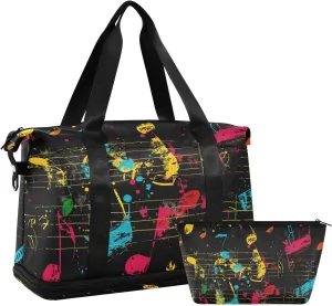 Gothic Style Color Notes Gym Duffel Bag Weekender Travel Overnight Bag with Adjustable Strap for Sports 2 Pcs Set